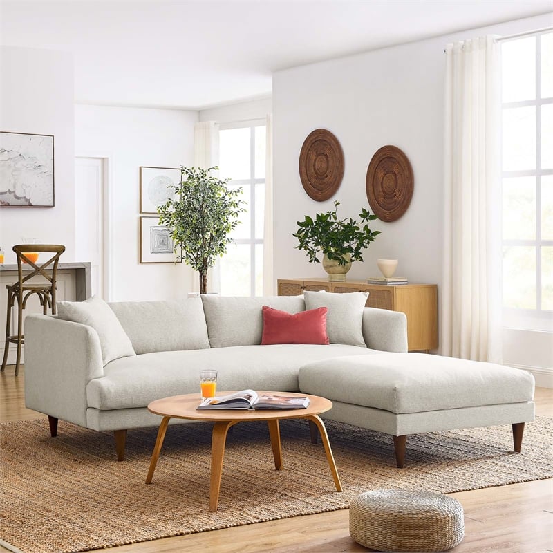 Pemberly Row Fabric Sofa and Ottoman Set in Heathered Weave Ivory