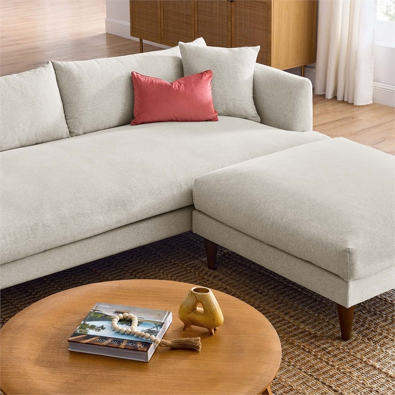 Pemberly Row Fabric Sofa and Ottoman Set in Heathered Weave Ivory