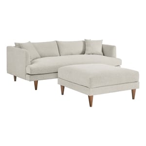 Pemberly Row Fabric Sofa and Ottoman Set in Heathered Weave Ivory