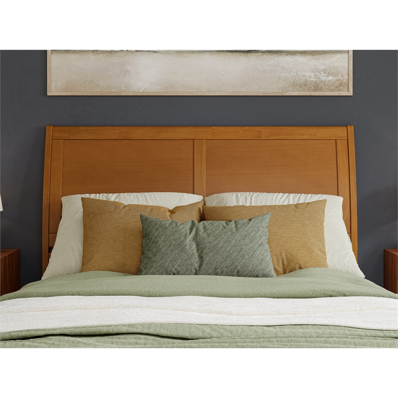 Pemberly Row Portland Queen Sleigh Wood Headboard in Light Toffee