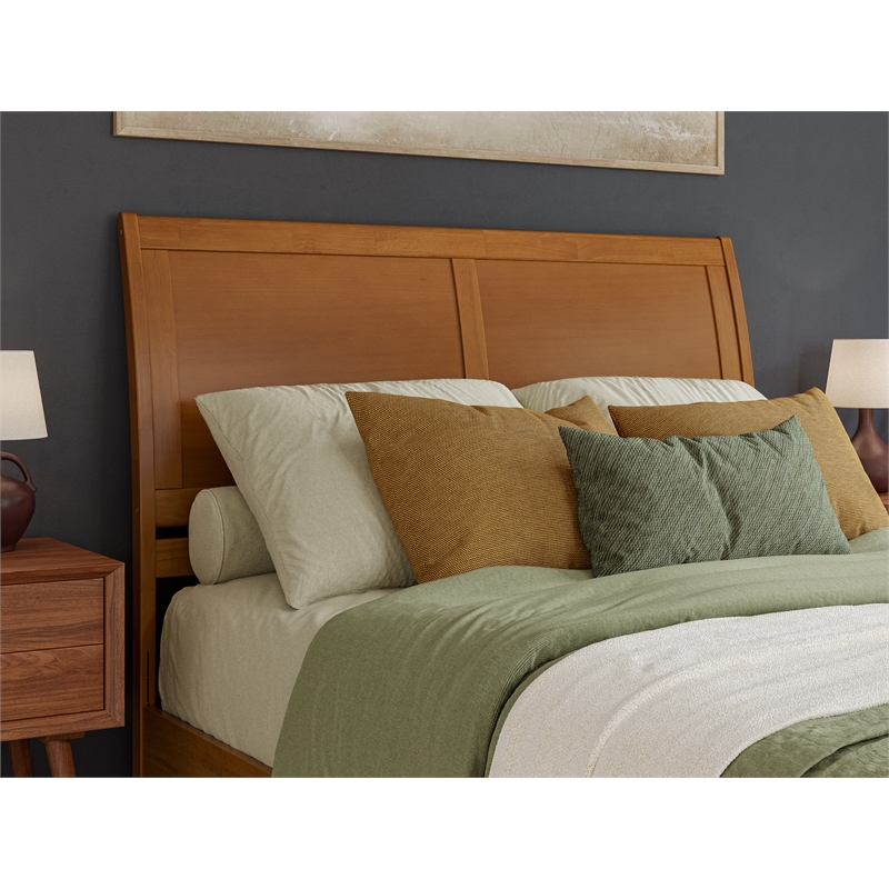 Pemberly Row Portland Queen Sleigh Wood Headboard in Light Toffee