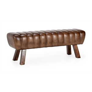 Pemberly Row Contemporary 50-Inch Brown Finish Leather Bench