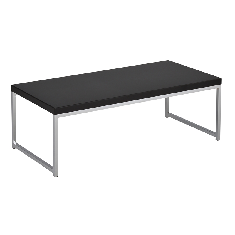 Pemberly Row Coffee Table Black Wood Veneer Top with Chrome Steel Base