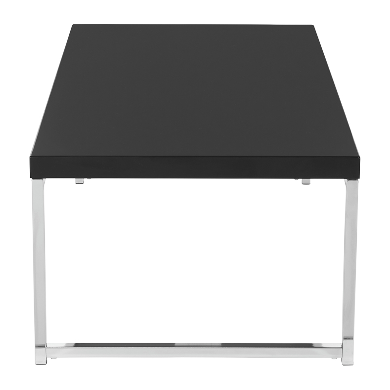Pemberly Row Coffee Table Black Wood Veneer Top with Chrome Steel Base