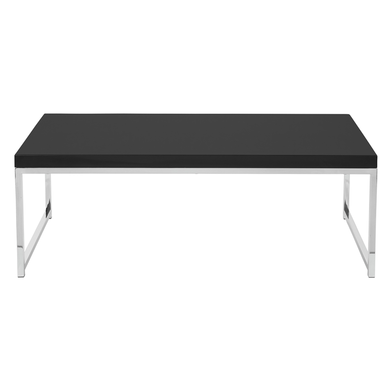 Pemberly Row Coffee Table Black Wood Veneer Top with Chrome Steel Base