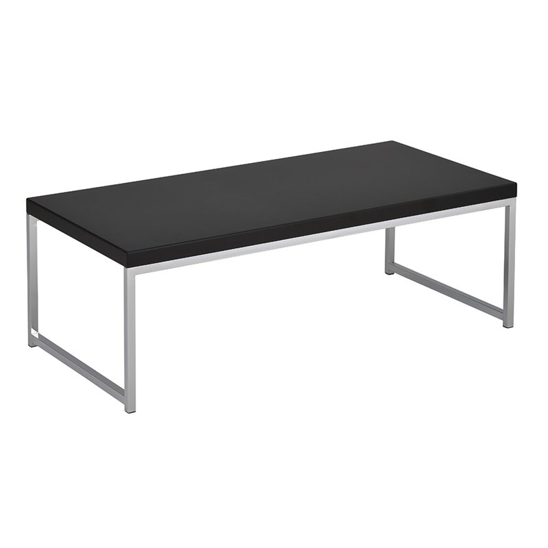 Pemberly Row Coffee Table Black Wood Veneer Top with Chrome Steel Base