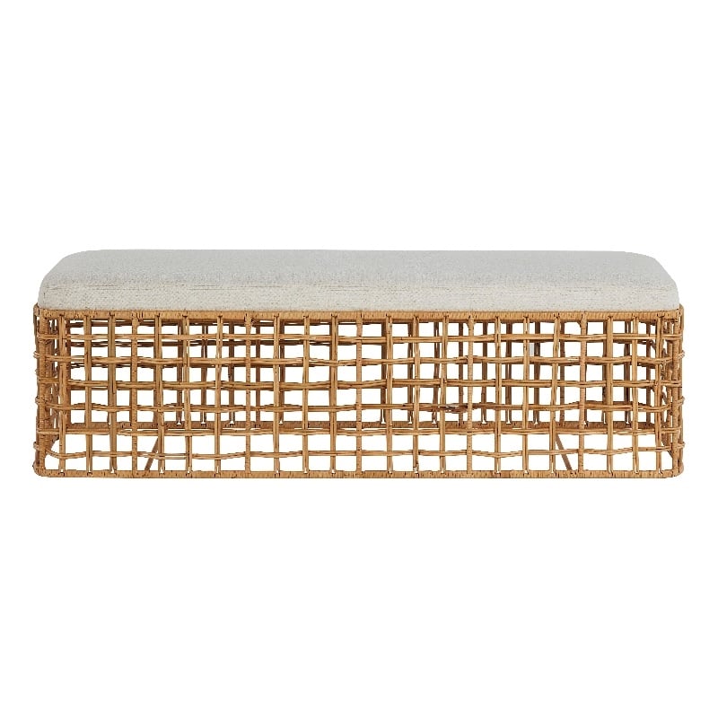 Pemberly Row Modern / Contemporary Rattan Bench in Natural Finish