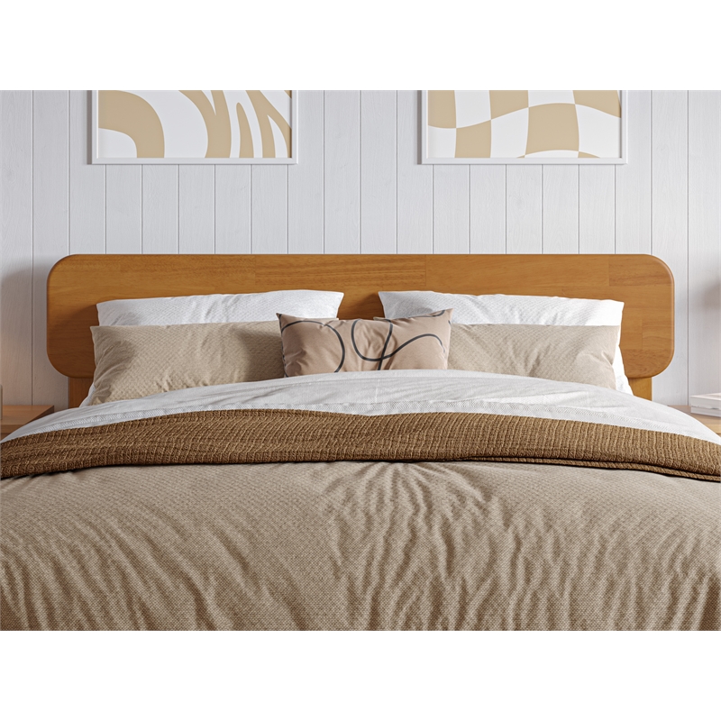 Pemberly Row Modern Full Solid Wood Headboard in Light Toffee