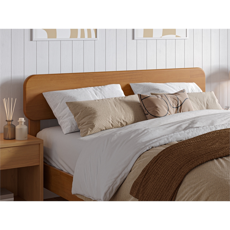 Pemberly Row Modern Full Solid Wood Headboard in Light Toffee