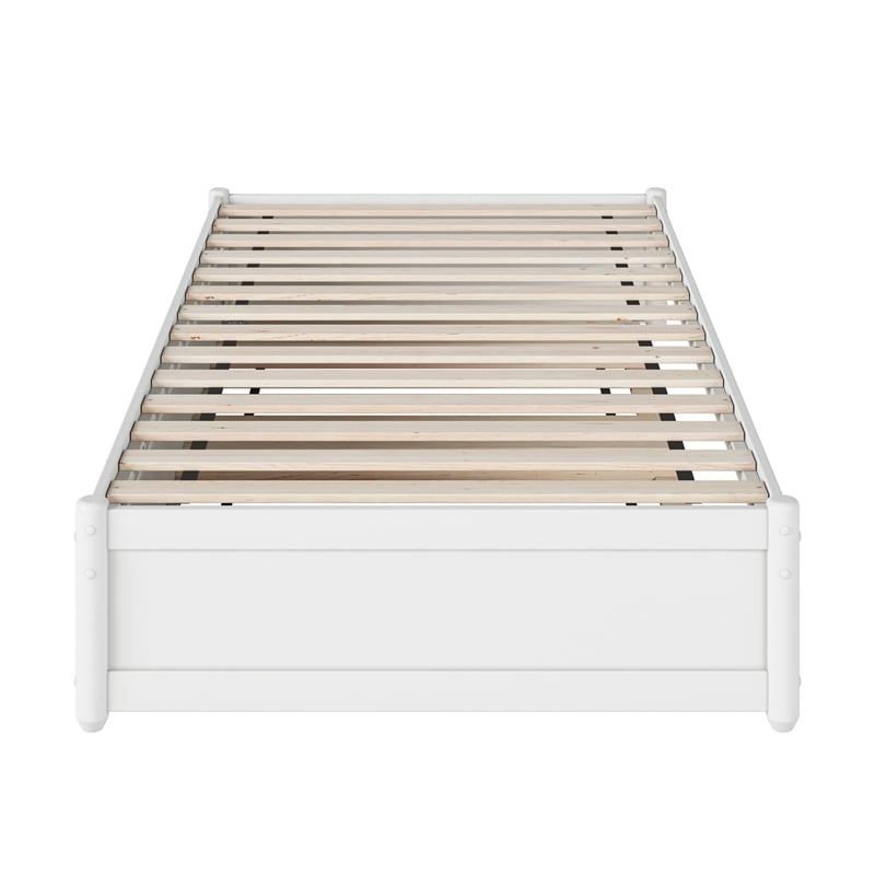 Pemberly Row Twin XL Solid Wood Panel Platform Bed with Storage Drawers in White