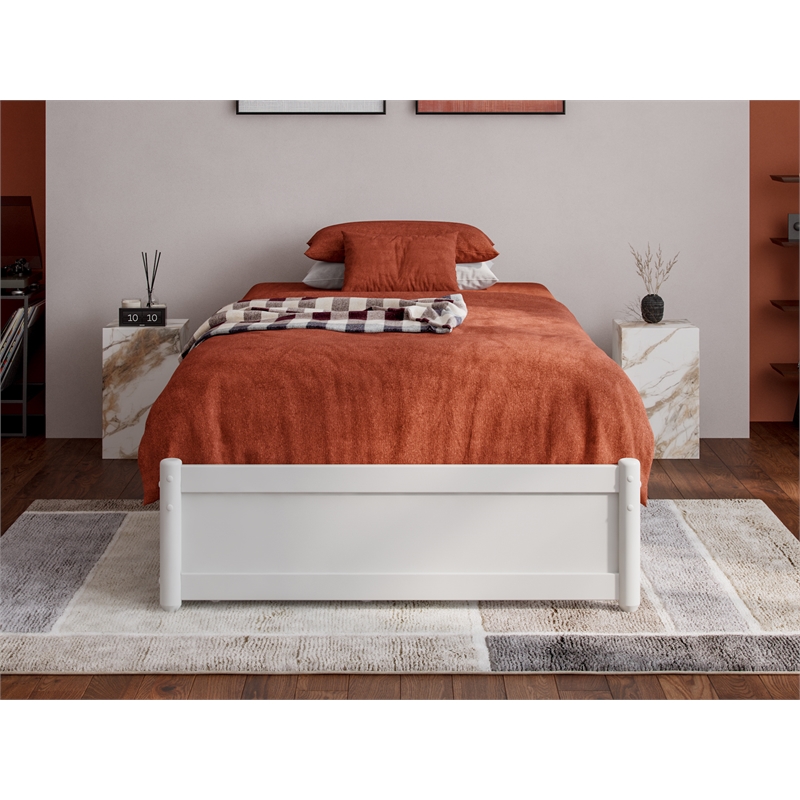 Pemberly Row Twin XL Solid Wood Panel Platform Bed with Storage Drawers in White