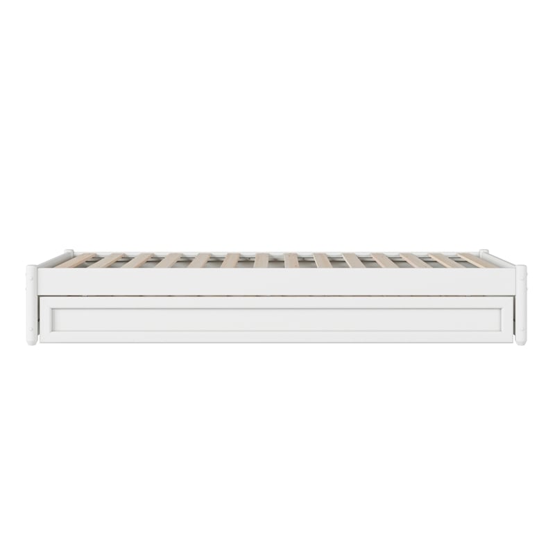 Pemberly Row Twin XL Solid Wood Panel Platform Bed with Storage Drawers in White
