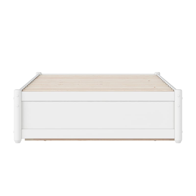 Pemberly Row Twin XL Solid Wood Panel Platform Bed with Storage Drawers in White