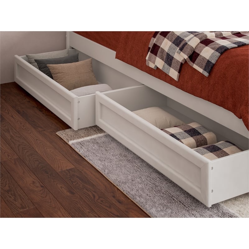 Pemberly Row Twin XL Solid Wood Panel Platform Bed with Storage Drawers in White
