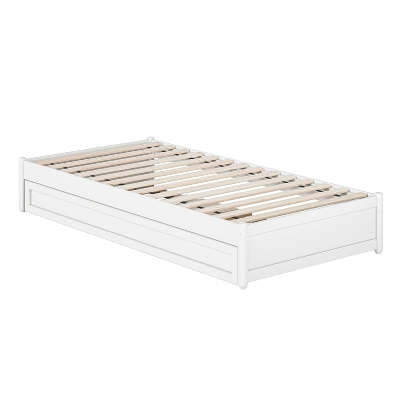 Pemberly Row Twin XL Solid Wood Panel Platform Bed with Storage Drawers in White