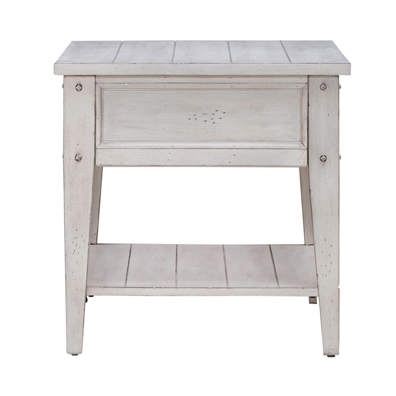 Pemberly Row Contemporary End Table in Weathered White Finish