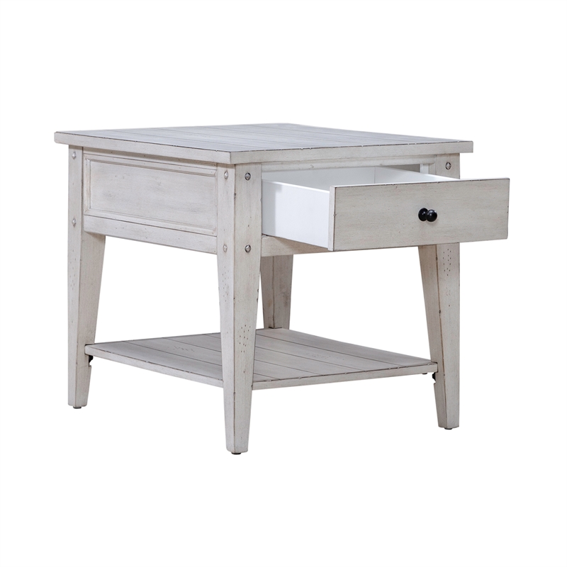 Pemberly Row Contemporary End Table in Weathered White Finish