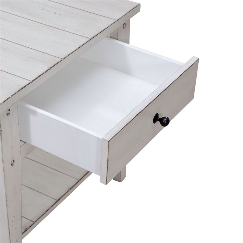Pemberly Row Contemporary End Table in Weathered White Finish