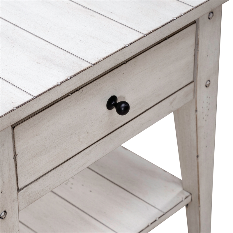 Pemberly Row Contemporary End Table in Weathered White Finish