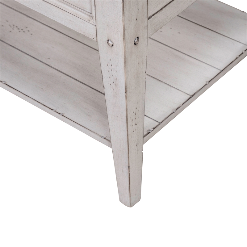 Pemberly Row Contemporary End Table in Weathered White Finish