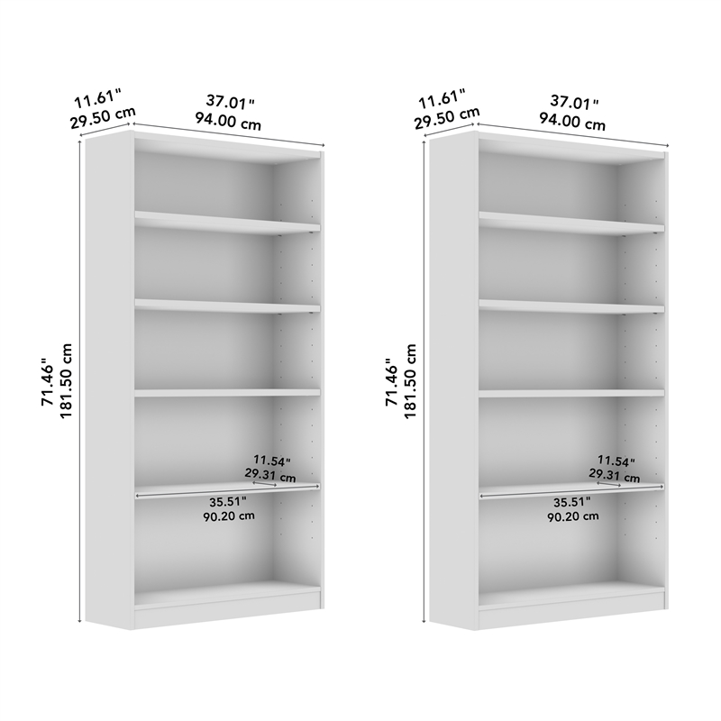Pemberly Row Tall 5 Shelf Bookcase Set in Black Walnut - Engineered Wood