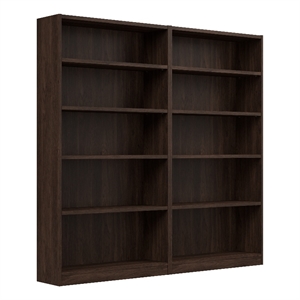 Pemberly Row Tall 5 Shelf Bookcase Set in Black Walnut - Engineered Wood