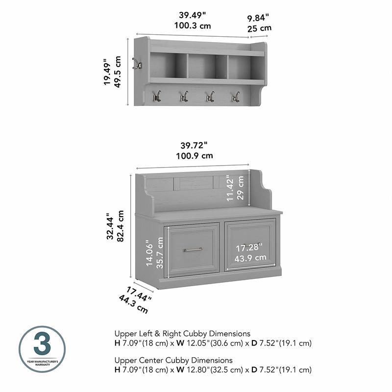 Pemberly Row Entryway Bench with Doors and Wall Shelf in Gray - Engineered Wood