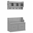 Pemberly Row Entryway Bench with Doors and Wall Shelf in Gray - Engineered Wood