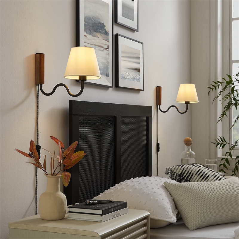Pemberly Row Contemporary Swivel Wall Sconce in Walnut Black