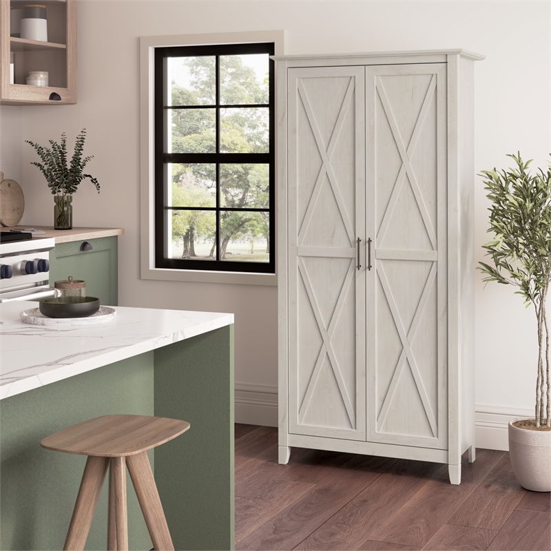 Pemberly Row Engineered Wood Kitchen Pantry Cabinet w/ Doors in Linen White Oak