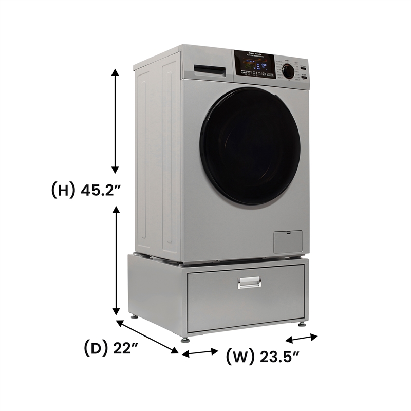 Pemberly Row All-in-one Washer and Dryer with Pedestal in Silver