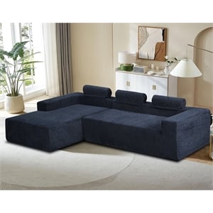Pemberly Row Modern Couch Blue Chenille Fabric Sofa Bed Sectional Sleeper