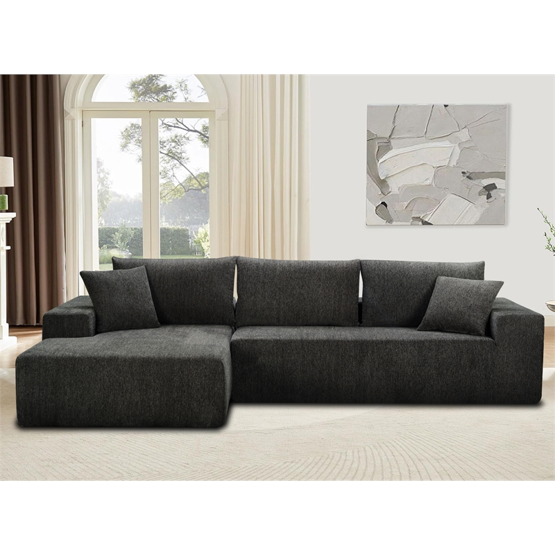 Pemberly Row Extra Large Couch Chenille 2 Piece Gray Sectional Sleeper Sofa