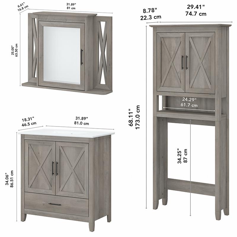 Pemberly Row Engineered Wood Bathroom Vanity Set with Space Saver in Driftwood