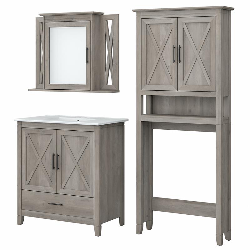 Pemberly Row Engineered Wood Bathroom Vanity Set with Space Saver in Driftwood