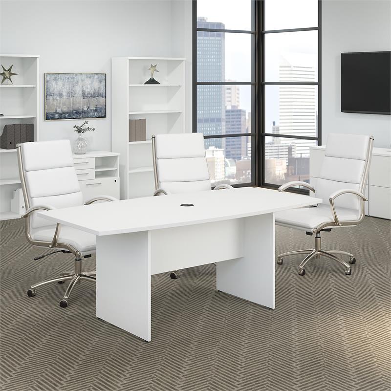 Pemberly Row Conference Table with Wood Base in White - Engineered Wood