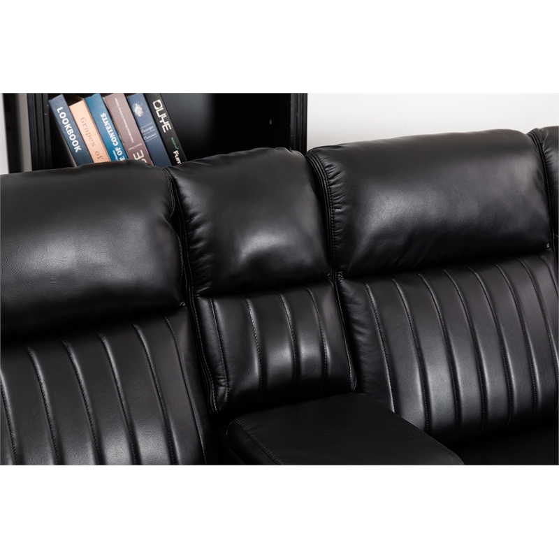 Pemberly Row Faux Leather Sectional w/ LED USB Speaker Wireless Charger in Black