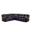Pemberly Row Faux Leather Sectional w/ LED USB Speaker Wireless Charger in Black
