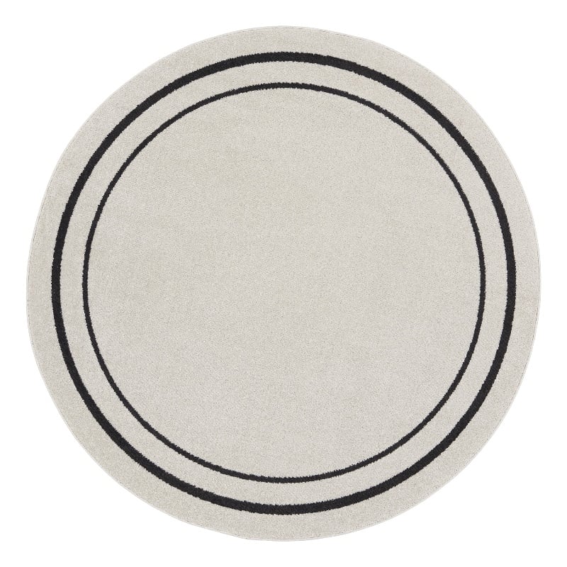 Pemberly Row 8' Round Ivory/Black Contemporary Indoor/Outdoor Rug