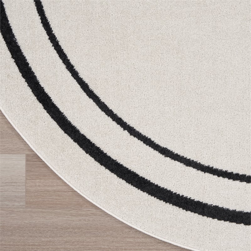 Pemberly Row 8' Round Ivory/Black Contemporary Indoor/Outdoor Rug