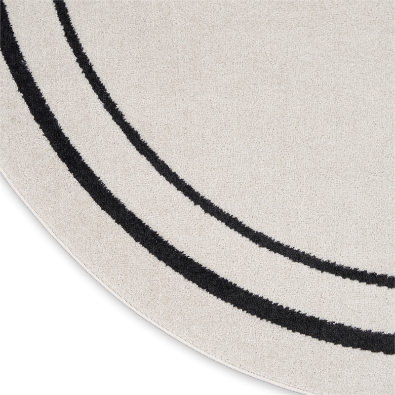 Pemberly Row 8' Round Ivory/Black Contemporary Indoor/Outdoor Rug