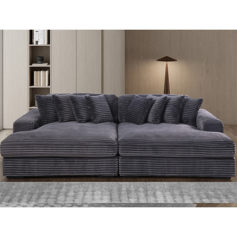 Pemberly Row Sleeper Chair Bed Fabric Sofa Chaise Lounge in Gray