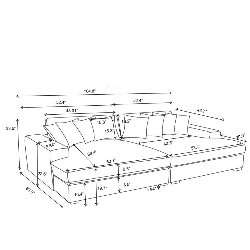 Pemberly Row Sleeper Chair Bed Fabric Sofa Chaise Lounge in Gray