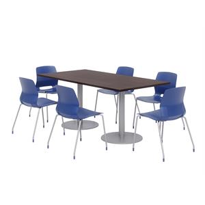 Pemberly Row 36 x 72&quot Table - 6 Navy Lola Chairs - Espresso Top - Silver Base
