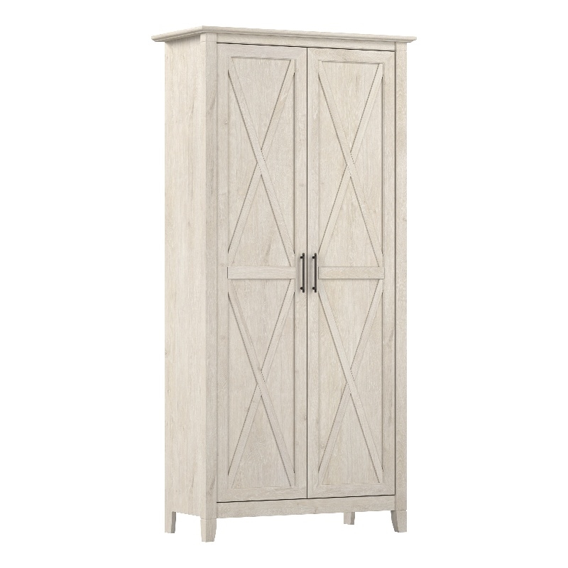 Pemberly Row Tall Bathroom Cabinet w/ Doors in Linen White Oak - Engineered Wood
