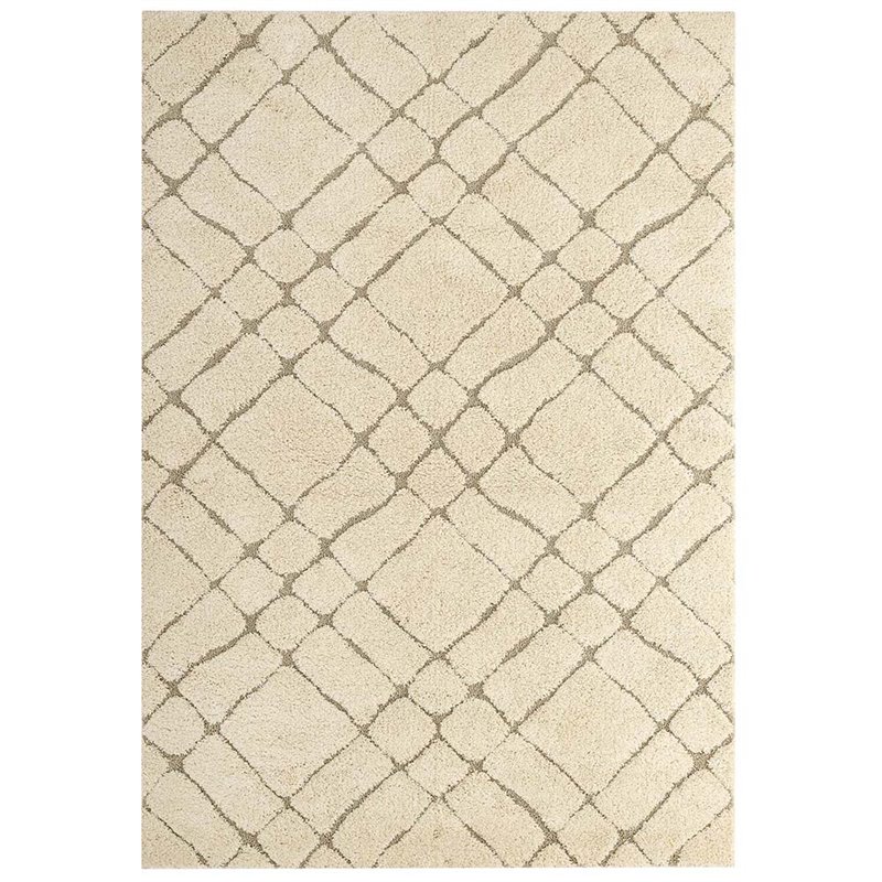 Pemberly Row 5' x 8' Abstract Geometric Shag Area Rug in Cream