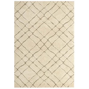 Pemberly Row 5' x 8' Abstract Geometric Shag Area Rug in Cream