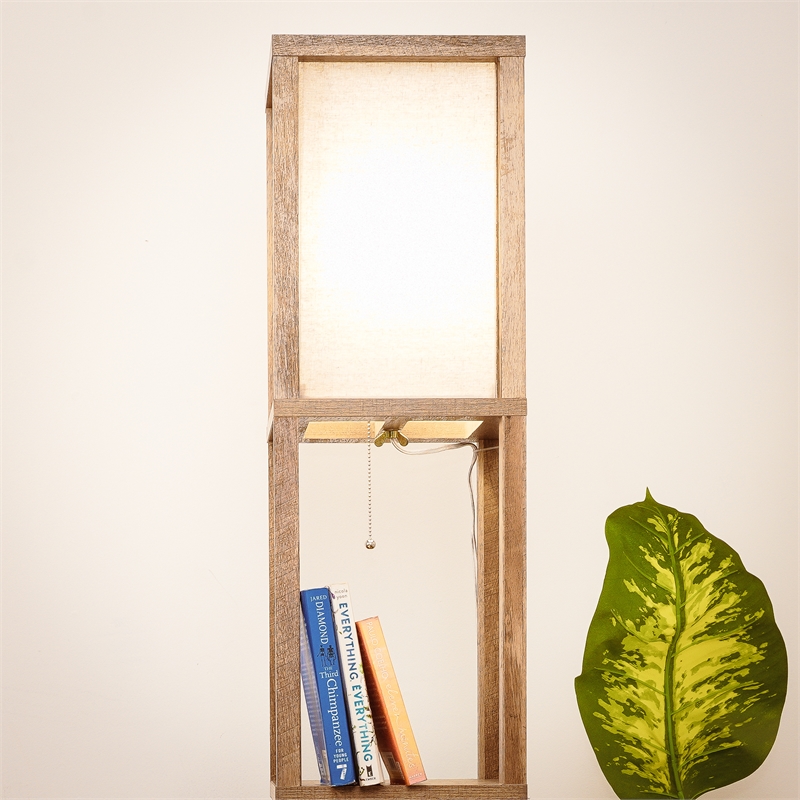 Pemberly Row Grand Luminaire Elegance Shelf Gray Wood Floor Lamp