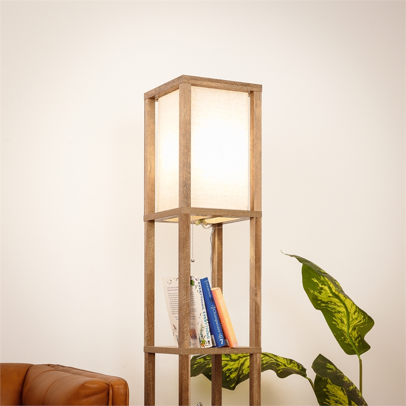 Pemberly Row Grand Luminaire Elegance Shelf Gray Wood Floor Lamp