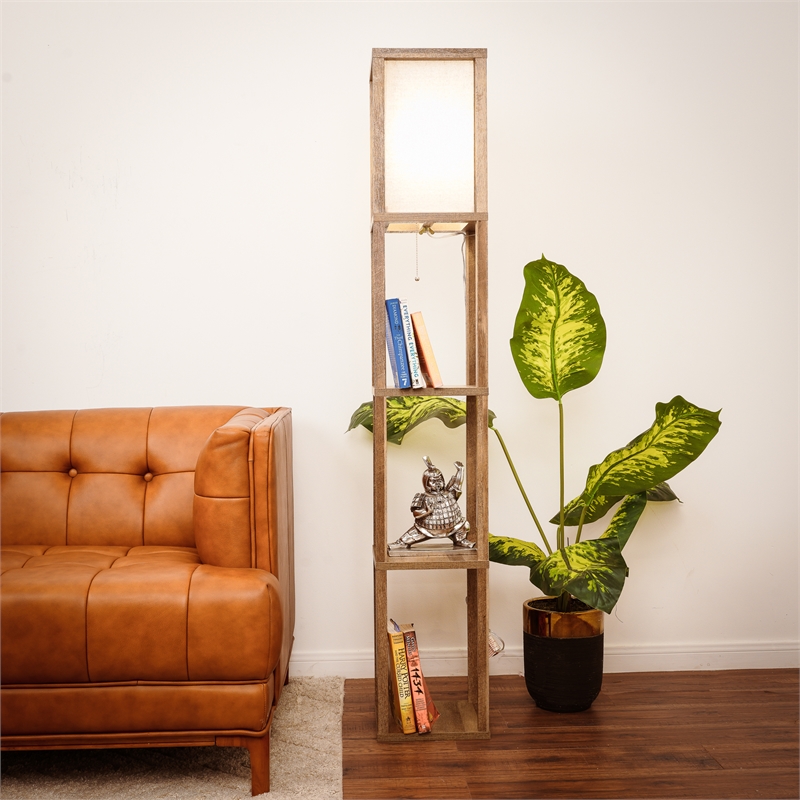 Pemberly Row Grand Luminaire Elegance Shelf Gray Wood Floor Lamp